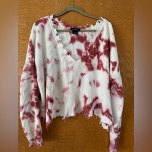 Runway 7 Raw Esge Pink Tie Dye Cotton Crop Sweater, Large